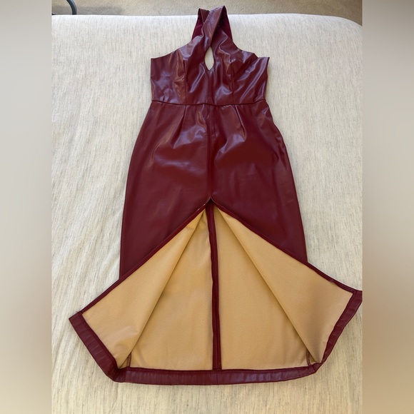 fab'rik Red Vegan Leather Halter Midi Dress - Picture 7 of 8